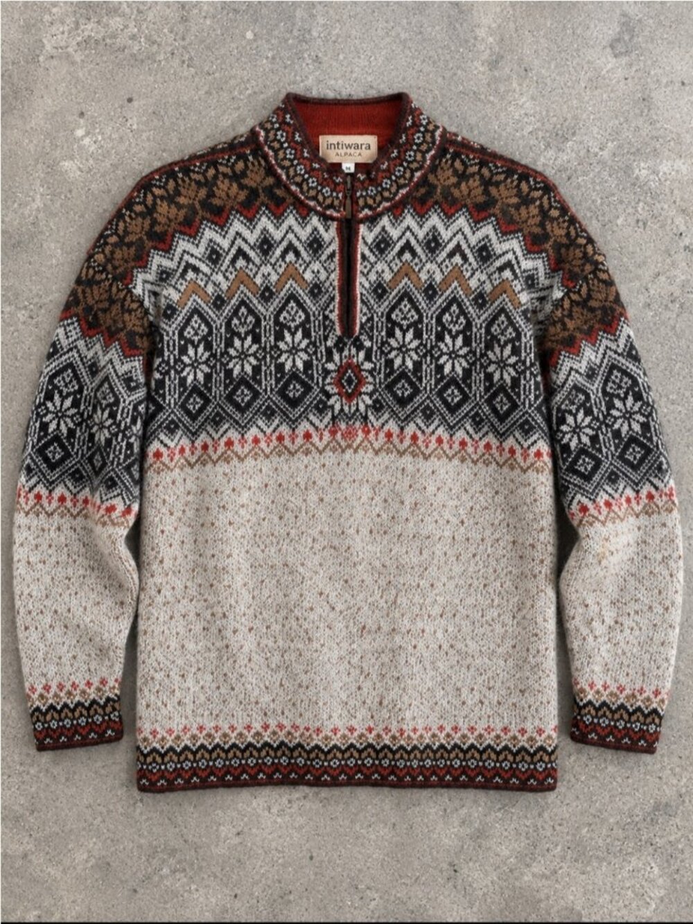 Intiwara Alpaca 100% Alpaca Fair Isle Nordic Quarter Zip Sweater Men Medium FLAW